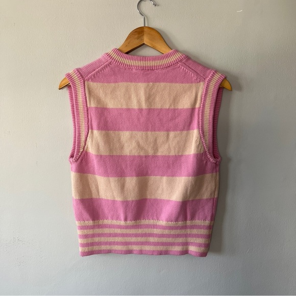 Marimekko Siete Maalis Patja Sweater Vest Size XL NWOT Pink Cream Stripe - Picture 7 of 7